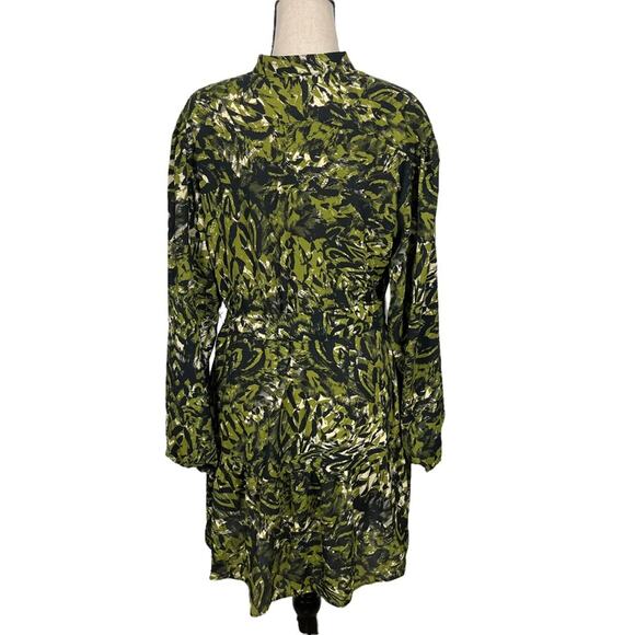 Topshop Mini Dress Ruffle Hem Abstract Print Black Green Size 4 NWOT - Picture 6 of 9